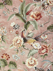 P KAUFMANN PASSERINE PAVILLION BLUSH PINK GREEN BIRD FLORAL FABRIC BY YARD 54″W