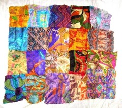 Indian Vintage 25 Pc Of Recycle Silk Sari Remnants/Fabric 8″X8″ Fabric Scraps