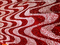 Wavy Line Design Velvet Sequins Red White 2 Way Stretch Velvet Fabric Sold BTY