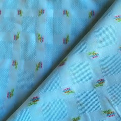 1.5 Vintage Embroidered Apparel Fabric Baby Blue Cotton Blend