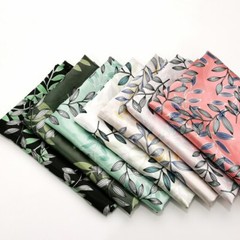 1 yard X 1.48 meter Leaf Print Satin Fabric Lining Scarf Material Soft Charmeuse