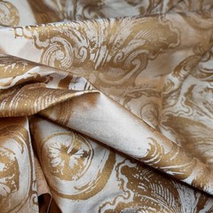 Shantung Silk Taffeta Silk Dupioni Fabric Caramel Gold Classical Damask By Yard