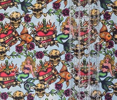100% Cotton Woven Novelty Fabric Hot Ghoul Summer Tattoo By The 1/4 Yard 9×56