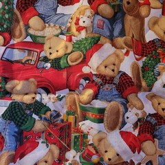 Daisy Kingdom Christmas Blue Jean Teddies 1 Yard