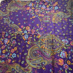 Paisley print Fabric Remnant New dark purple w/colored Flowers cotton 1 yard