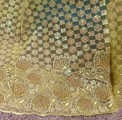1.5 Yard Yellow Iridescent Sequins Embroidered Lace Fabric 50” Width