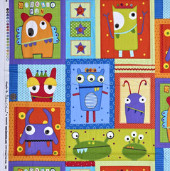 Googlies Monsters Cheater Quilt Blocks Juvenile Cotton Fabric Benartex 1.5 YDS