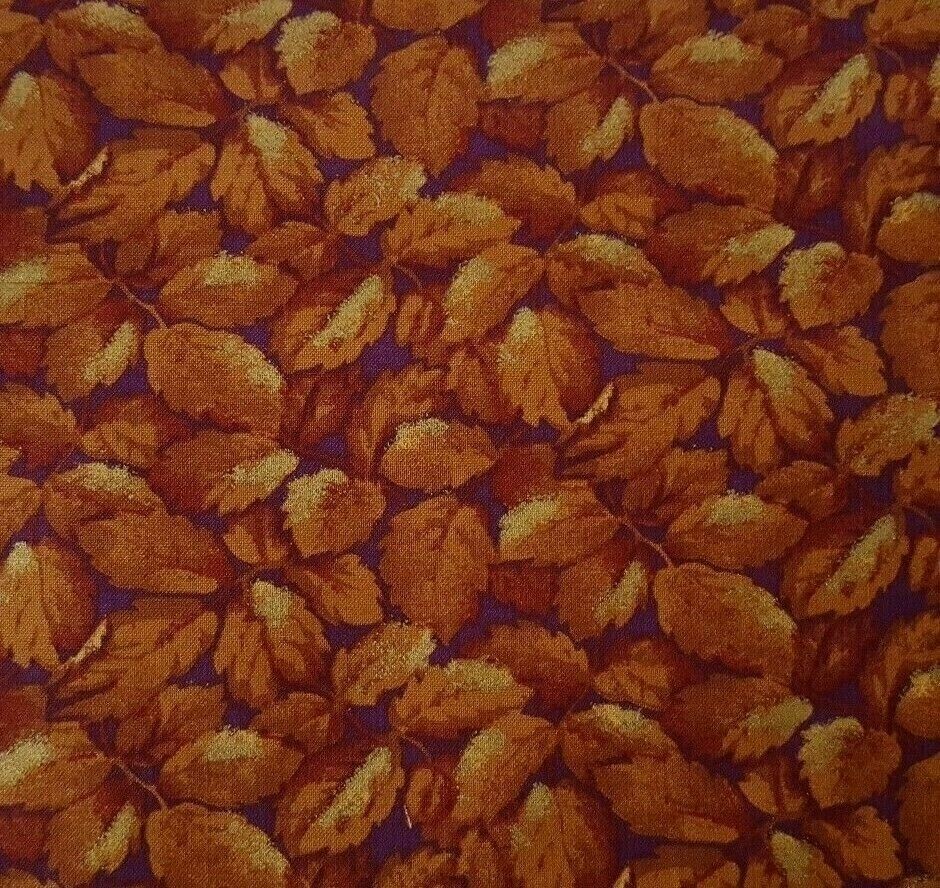 Woodbury BTY Unbranded Fall Autumn Brown Gold Leaves Leaf Print on Plum