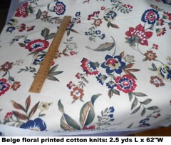 Beige Floral Printed Cotton Knits Apparel Fabric 2.5 Yds x 62″ W Dress Skirt