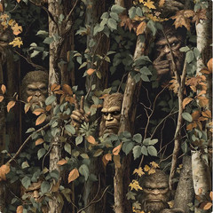 LEGENDARY LONER BY 3 WISHES BIGFOOT IN THE FOREST FABRIC HALF YARD