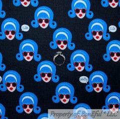 BonEful Fabric FQ Cotton Quilt White Black B&W Red Pink Lipstick Glam Girl S VTG