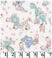 BTY Cute Babies & Giraffe Teddy Blue Bunny Light Pink Cotton Fabric by Yard 29-2