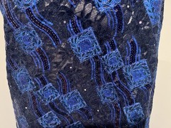 1 Yard Royal Blue Black Velvet Sequins Embroidered Lace Fabric 50” Width