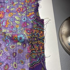 Paisley print Fabric Remnant New dark purple w/colored Flowers cotton 1 yard