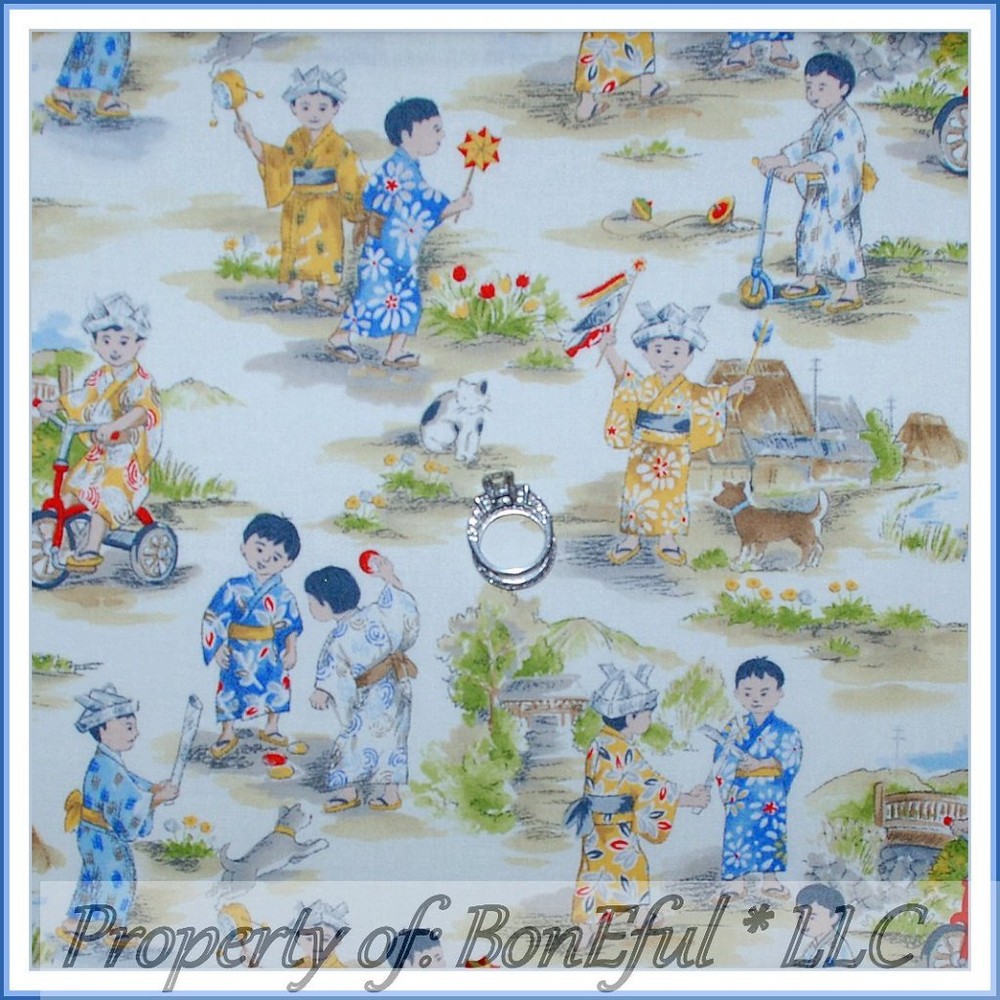 BonEful Fabric FQ Cotton Quilt Baby Boy China Asian Scooter Cat Dog Bike Scenic