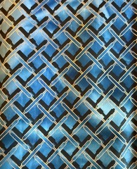 Blue Gold Black Metallic Criss Cross Pattern Fabric 18 x 44”