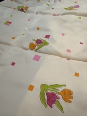 Screen Print Silky Synthetic Fabric Bright Floral Cream 44” X 39”