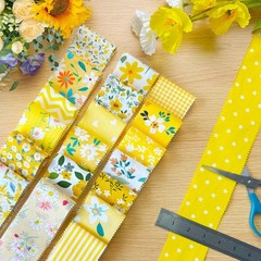 80 PCS Jelly Roll Fabric Strips Yellow Blue Floral Cotton Quilting 2.5×20 In