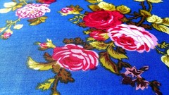 Victorian Red Rose Floral Print Fabric Royal Blue Polycotton 58″ By The Yard