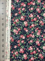 Pink Roses On Blue The Kesslers For Concord Cotton Fabric 1/2 Yard (18 By 44”)