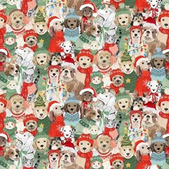 Clothworks Santa Paws Fabric Heatherlee Chan Y4428 55 Christmas Dogs