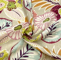 RICHLOOM TRACEY FLORA BLUE LARGE FLORAL LEAF LINEN MULTIUSE FABRIC BY YARD 54″W