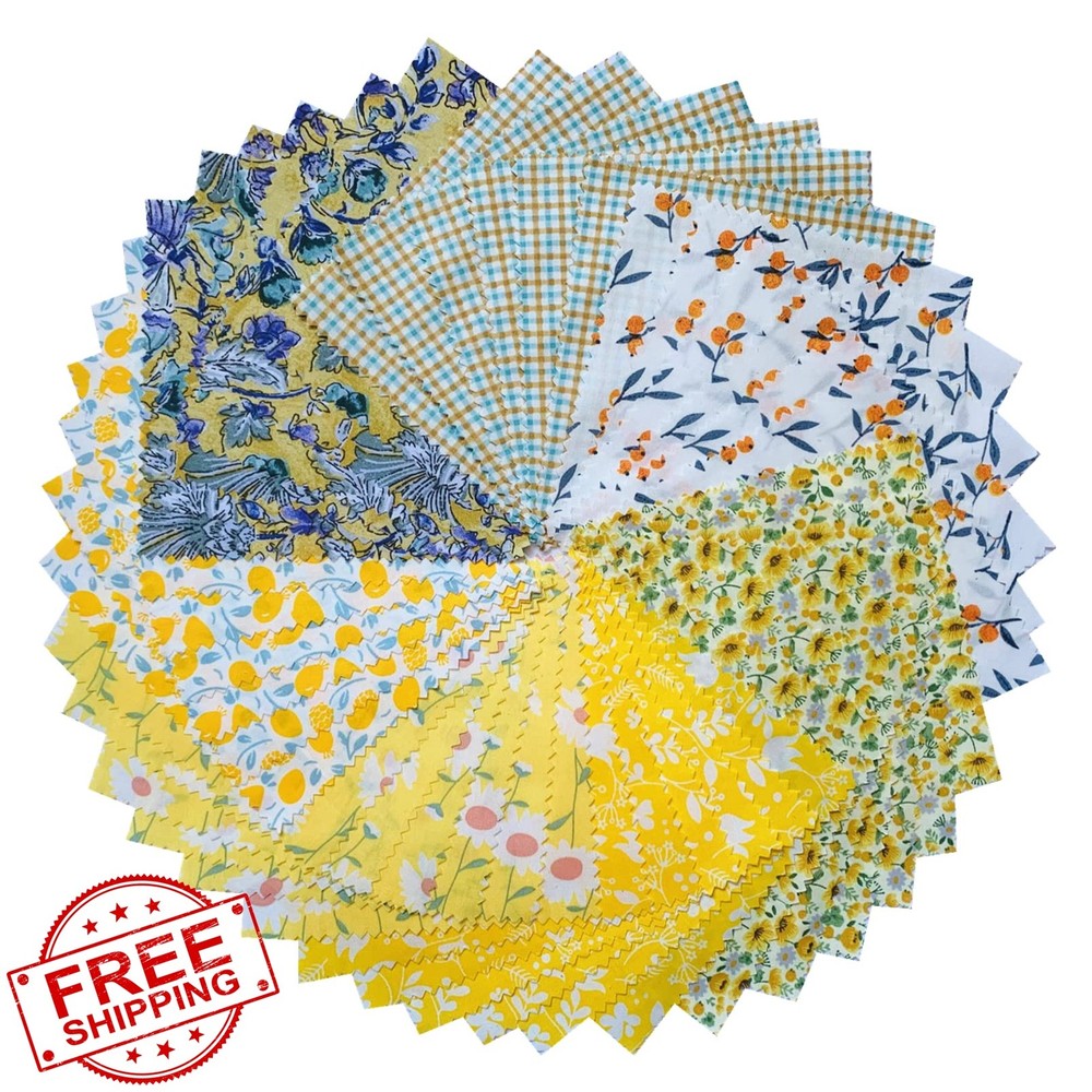 SZRUIZFZ Fall Quilt Fabric Squares Yellow 42 Pcs