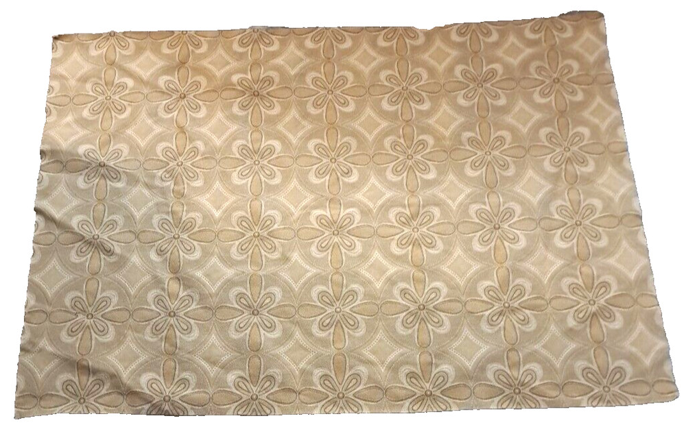 Vintage Fabric Material Beige Gold Flowers Floral Retro 60s Sewing DIY 50×35