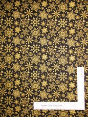 Christmas Fabric Joy Gold Gild Snowflakes on Black Cotton Studio E By The Yard