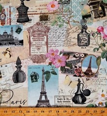 Cotton Paris Collage Eiffel Tower Letters Travel Fabric Print by Yard D586.67