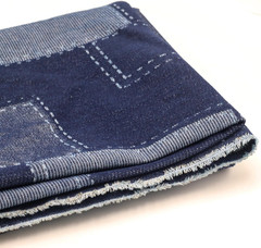 10Oz Weight Denim Patchwork Fabric,Deep Blue Square Pattern,Cotton,67 Inches Wid