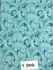 Vintage Lot of 2 Pieces Aqua Green Print Sewing Fabric 7 Yards Total