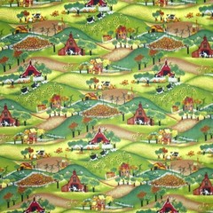 Country Farm Fabric – Harvest Barn Farmhouse Cow Field – Lightweight Cotton YARD