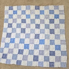 Cotton Quilt Piece White Blues Patchwork Hand Quilted