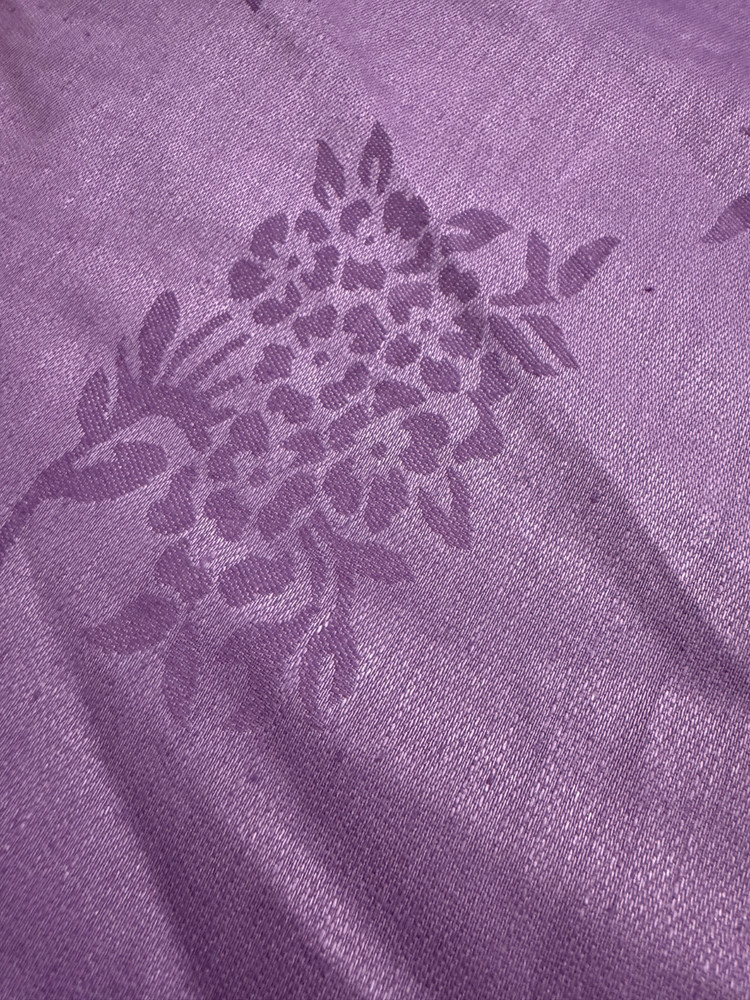 100% Flax Linen Fabric Jacquard Floral Pattern Purple / Lilac Medium Weight