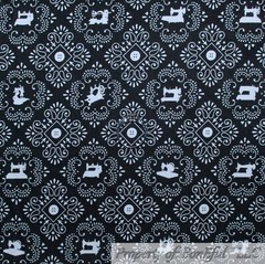 BonEFul Fabric FQ Cotton Quilt Black White Damask Sewing Machine Button Flower S